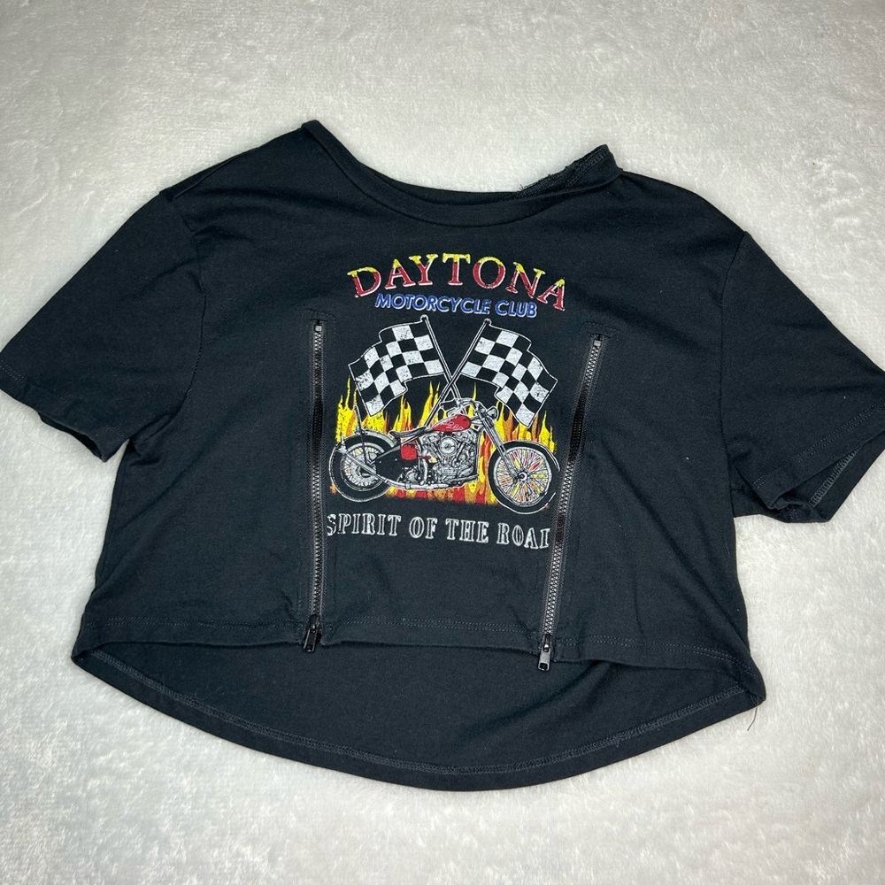 Black cropped motorcycle shirt
